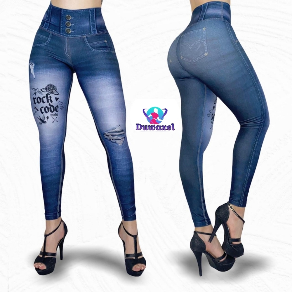 Colombian Leggin. Jean Style. One Size. Blue.
